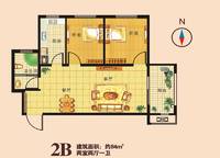 2B戶型 2室2廳1衛(wèi)1廚 84.00㎡