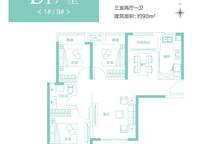 二期5號地1#9#B1戶型 3室2廳1衛(wèi)1廚 90.00㎡