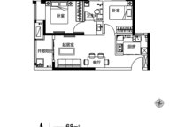 兩室兩廳一衛(wèi)；68㎡；A戶型 2室2廳1衛(wèi)1廚 68.00㎡
