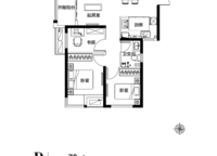三室兩廳一衛(wèi)；78㎡；B戶型 3室2廳1衛(wèi)1廚 78.00㎡
