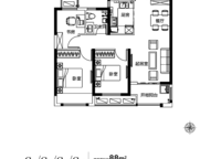 三室兩廳一衛(wèi)；88㎡；C1/C1'/C2'/C3' 3室2廳1衛(wèi)1廚 88.00㎡