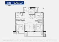 98㎡戶型 3室2廳1衛(wèi)1廚 98.00㎡